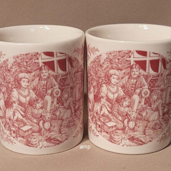 Churchill Victorian Christmas Red Pink (Lot of 2) Coffee Mugs (3 3/4" tall) - Picture 1 of 4